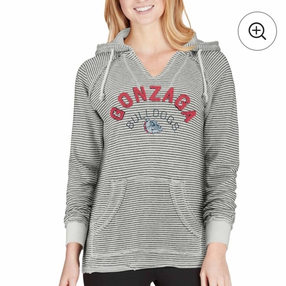 Women's Blue 84 Cream Gonzaga Bulldogs Striped French Terry V-Neck Hoodie L - Picture 1 of 2